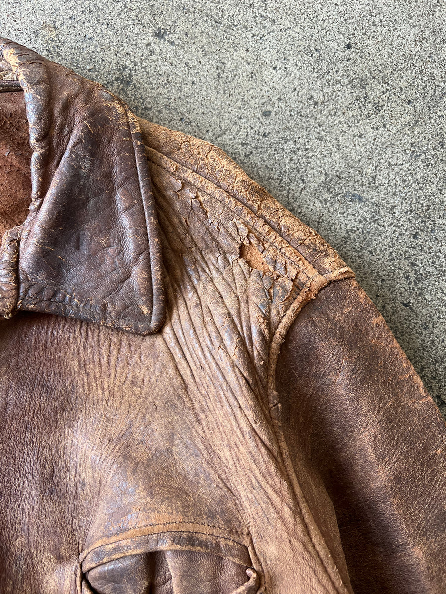 1940s Distressed Brown Leather Jacket