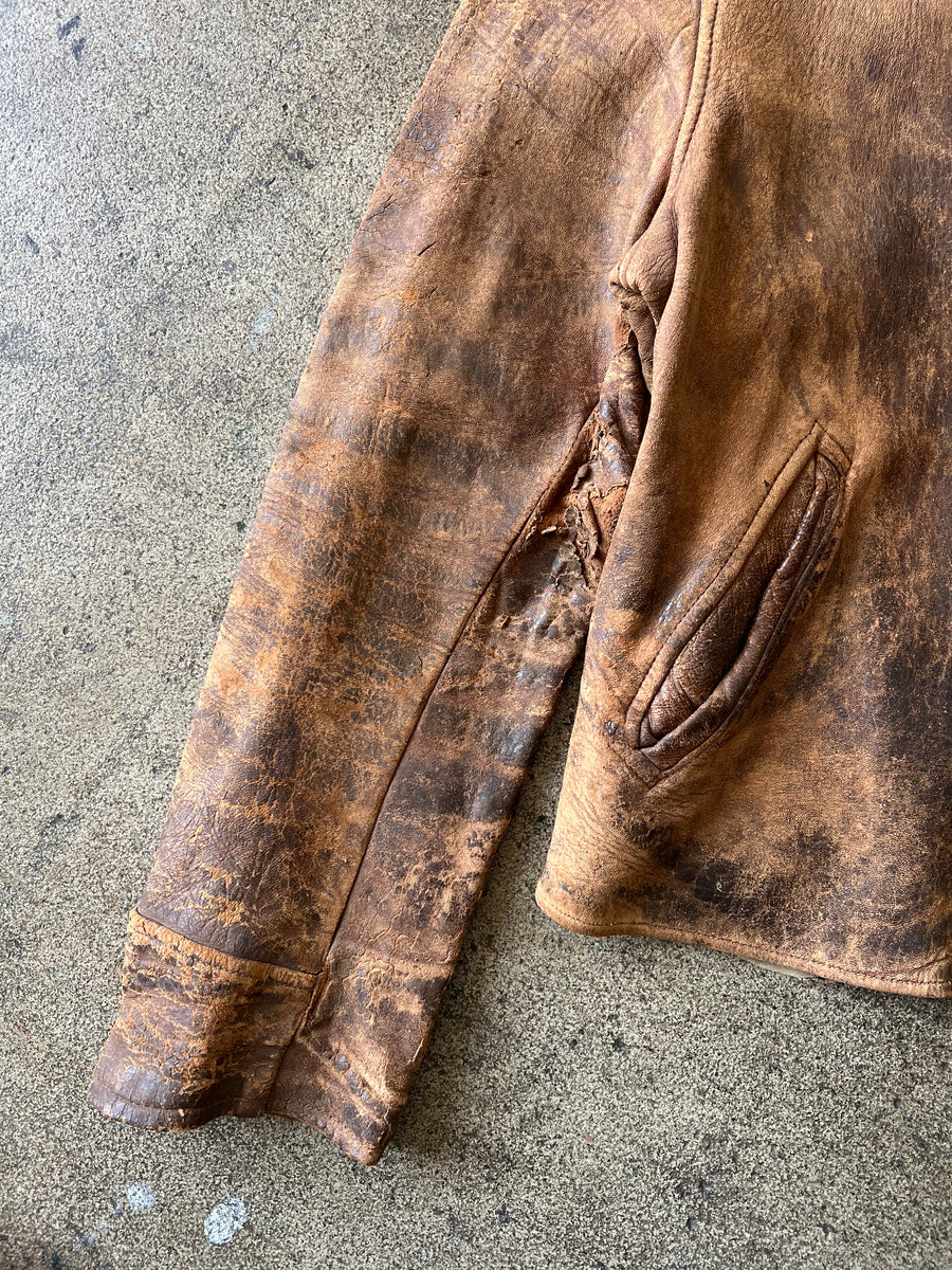 1940s Distressed Brown Leather Jacket