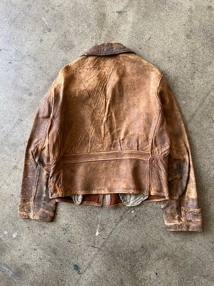 1940s Distressed Brown Leather Jacket