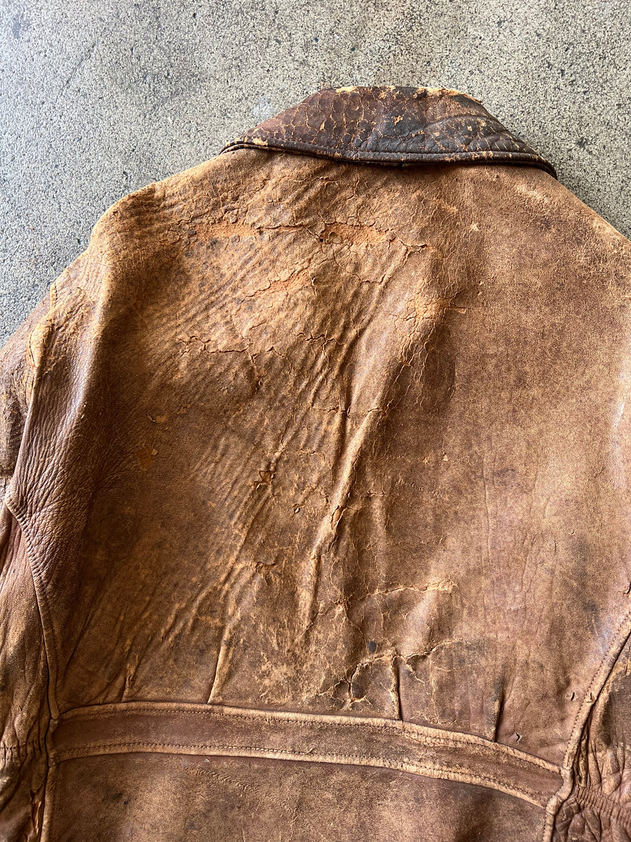 1940s Distressed Brown Leather Jacket