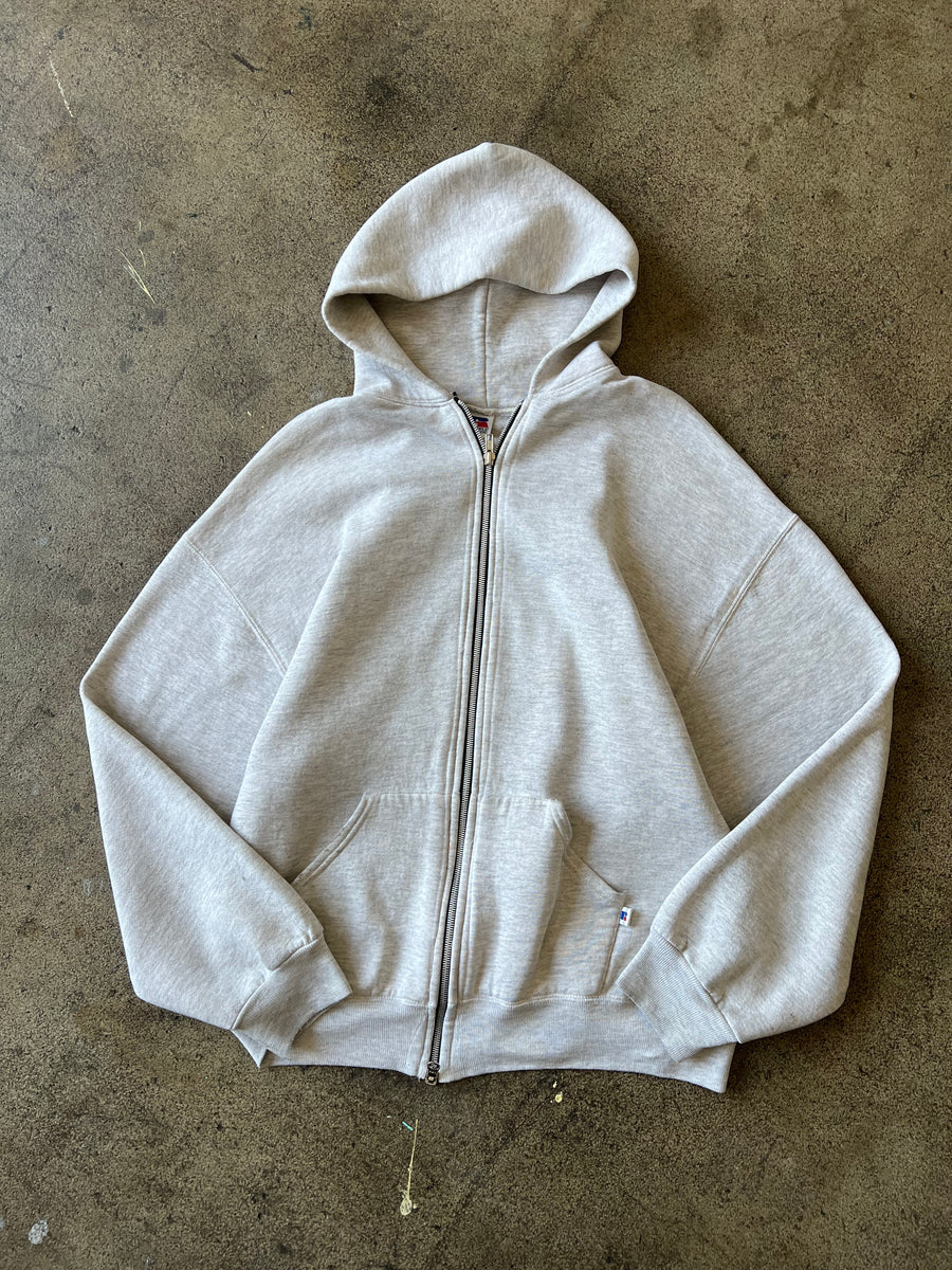 1990s Russell Light Gray Zip Hoodie