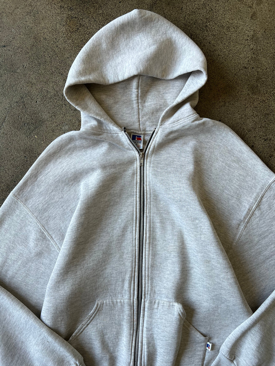 1990s Russell Light Gray Zip Hoodie