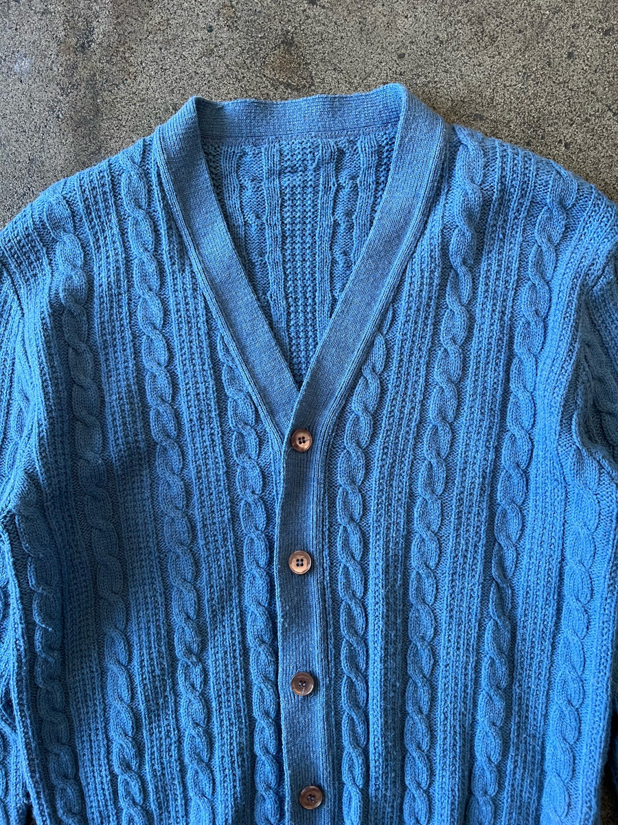 1990s Baby Blue Cable Knit Cardigan Sweater