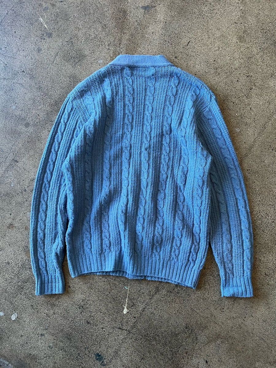 1990s Baby Blue Cable Knit Cardigan Sweater