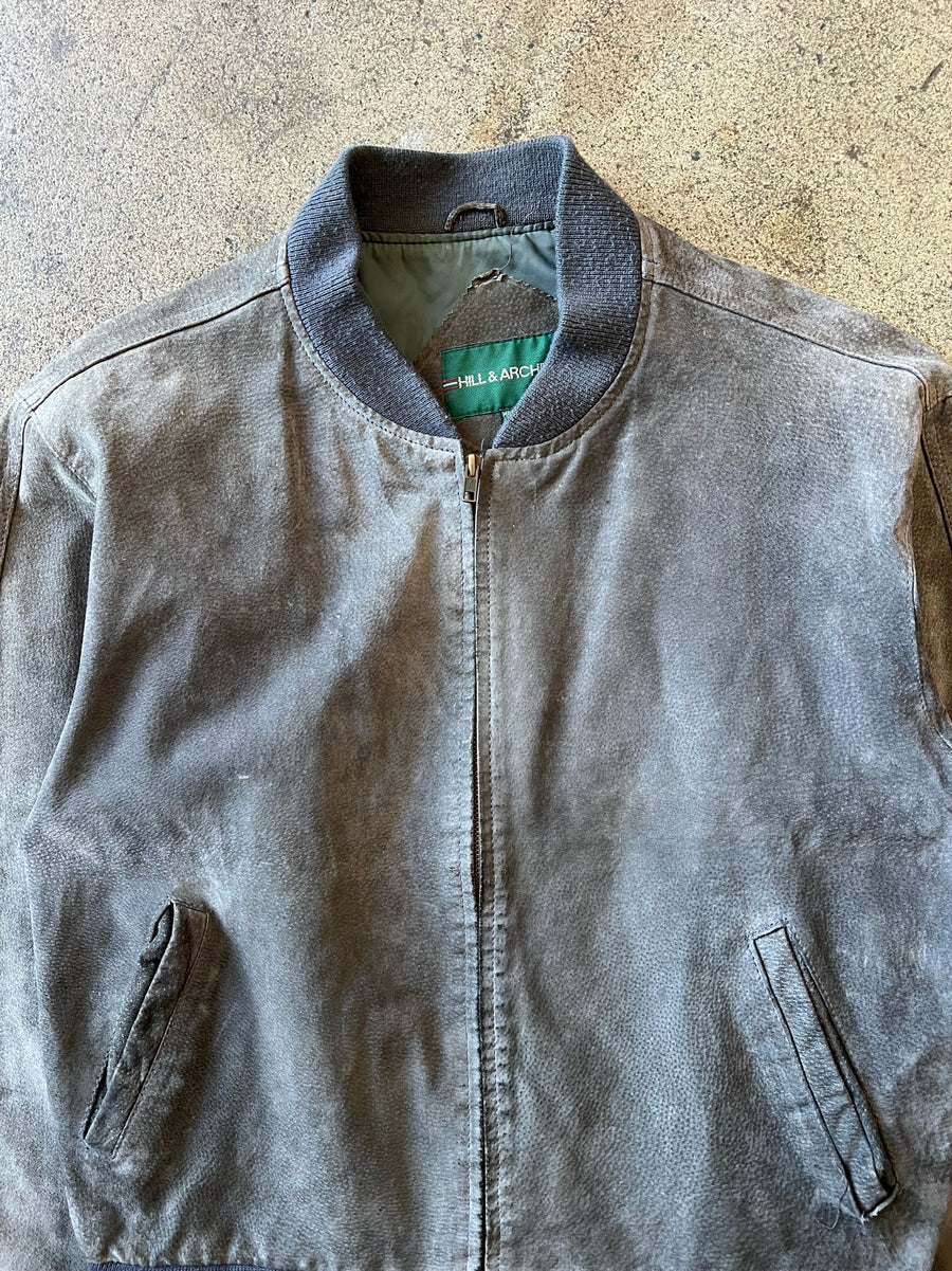 1990s Faded Gray Two Tone Suede Leather Jacket