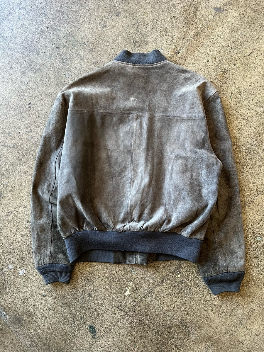 1990s Faded Gray Two Tone Suede Leather Jacket