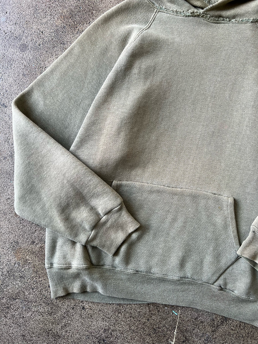 1950s Faded Green Thermal Lined Raglan Hoodie