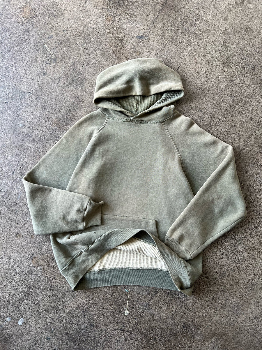 1950s Faded Green Thermal Lined Raglan Hoodie