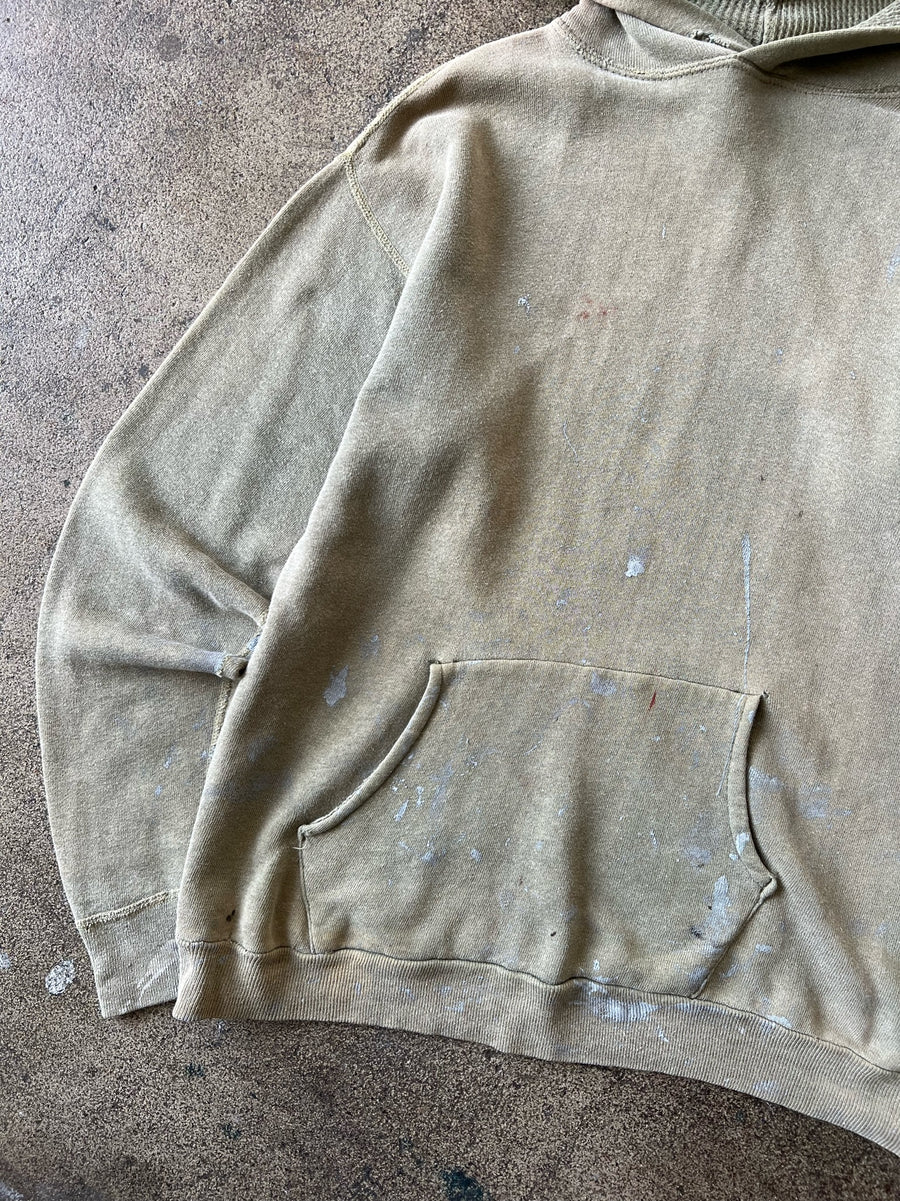 1950s Faded Green Paint Splatter Thermal Hoodie