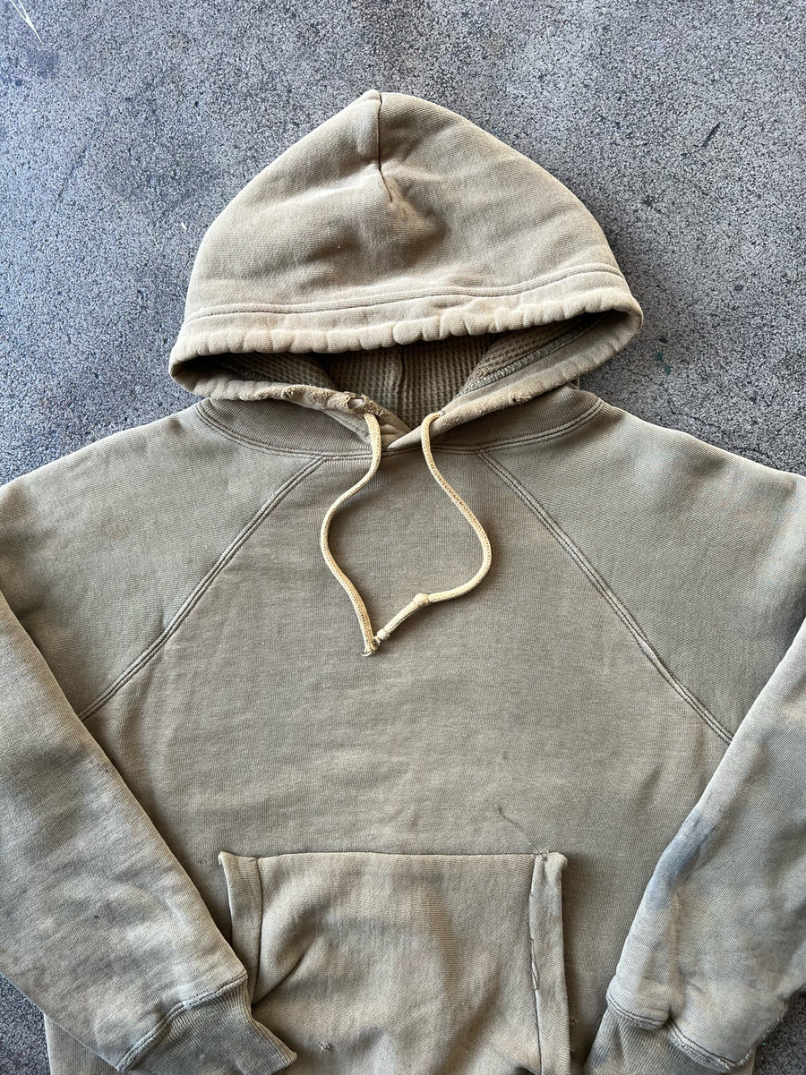 1950s Pilgrim Faded Brown Green Thermal Hoodie