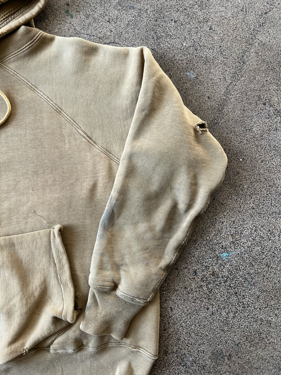 1950s Pilgrim Faded Brown Green Thermal Hoodie