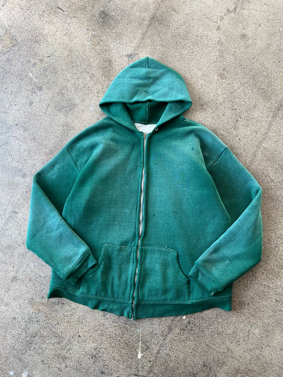 1970s Pine Green Thermal Lined Zip Hoodie