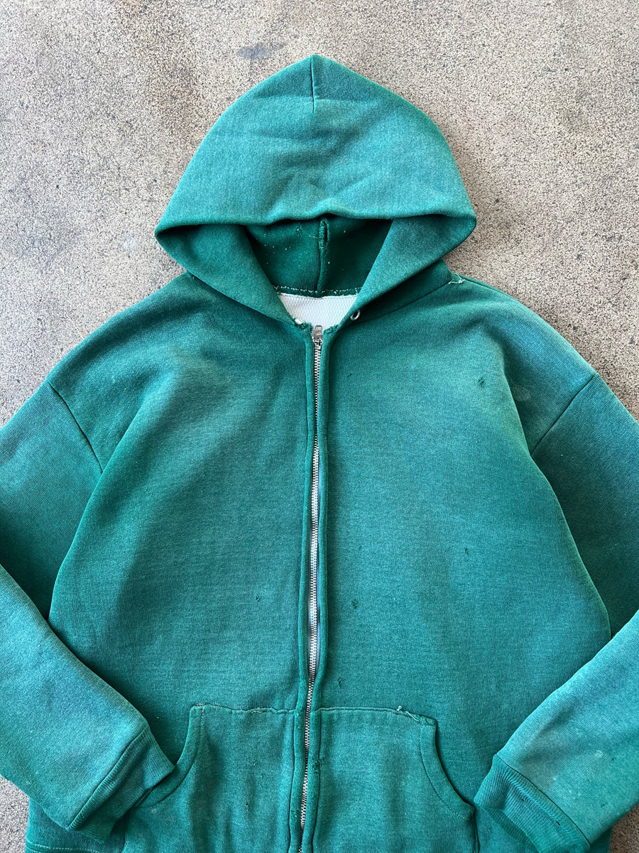 1970s Pine Green Thermal Lined Zip Hoodie