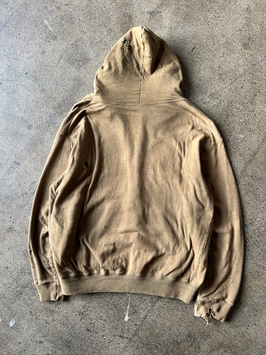 1960s Distressed + Faded Brown Green Thermal Zip Hoodie