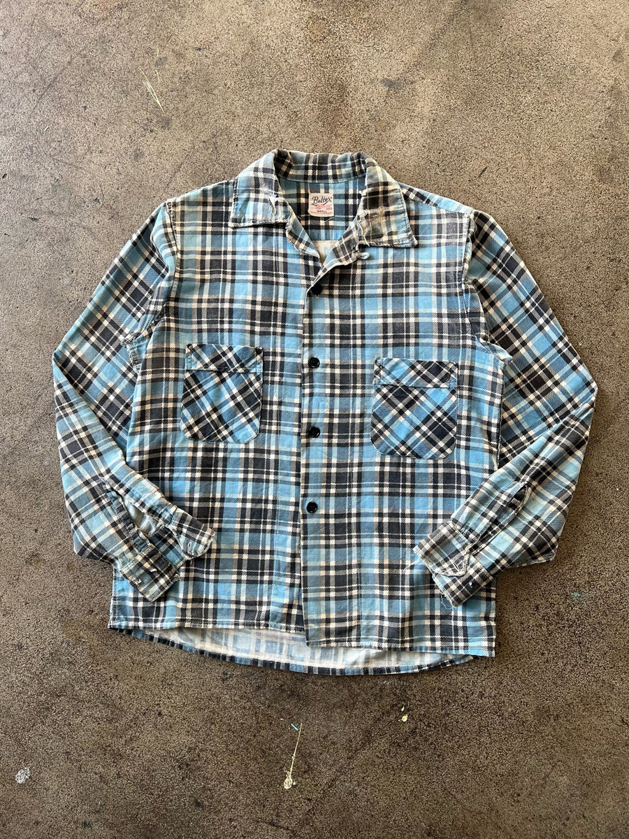 1950s Beltex Sanforized Blue Plaid Flannel Shirt