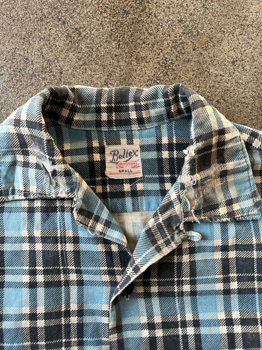 1950s Beltex Sanforized Blue Plaid Flannel Shirt