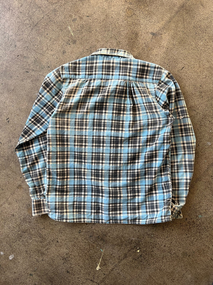 1950s Beltex Sanforized Blue Plaid Flannel Shirt