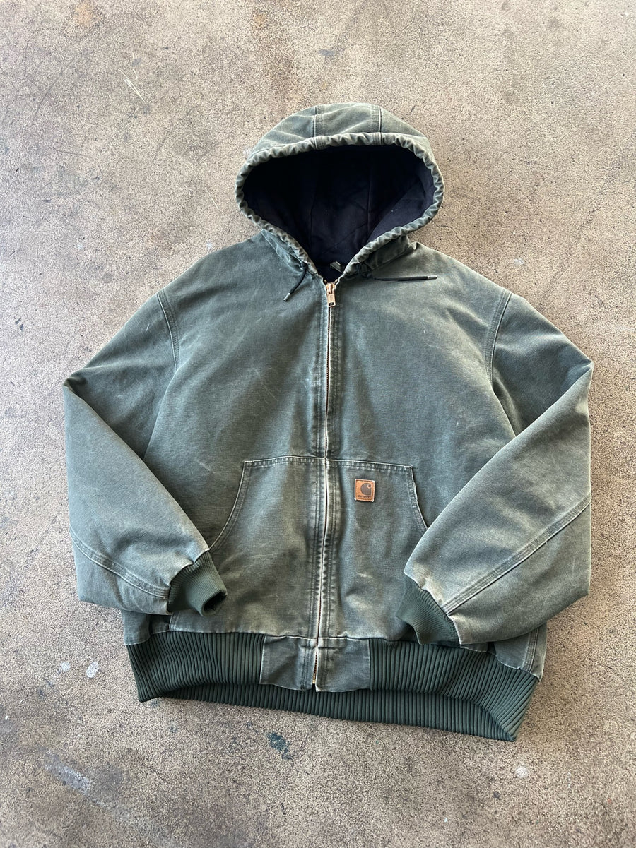 1990s Carhartt Moss Green Hooded Work Jacket