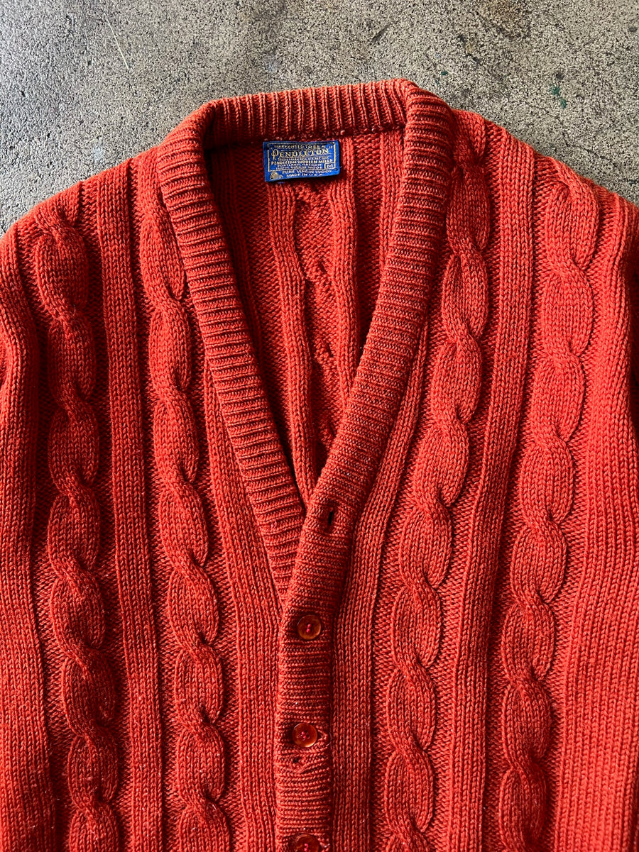 1960s Pendleton Burnt Orange Cableknit Cardigan