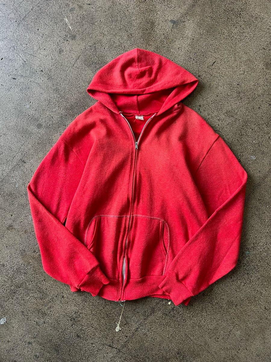 1970s Sun Faded Red Zip Hoodie