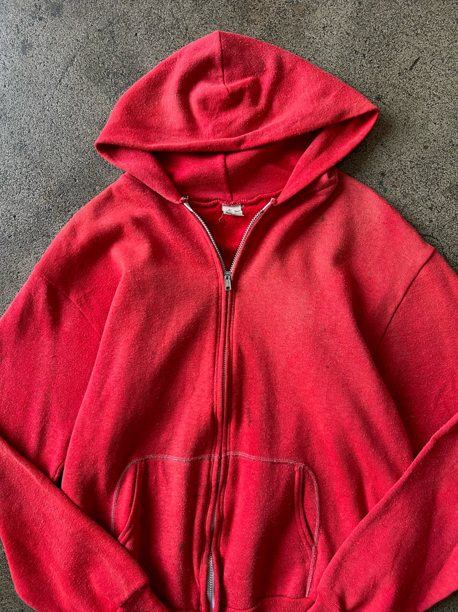 1970s Sun Faded Red Zip Hoodie