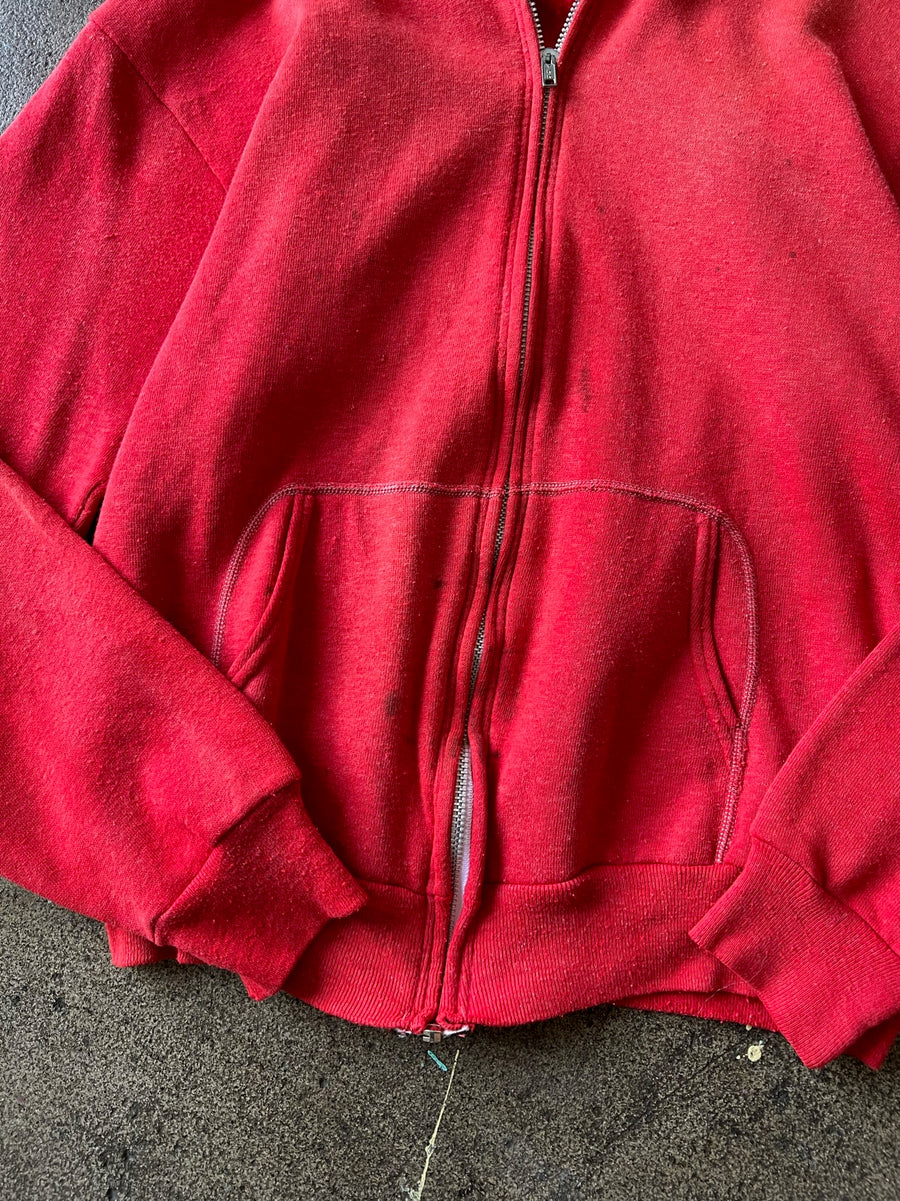 1970s Sun Faded Red Zip Hoodie