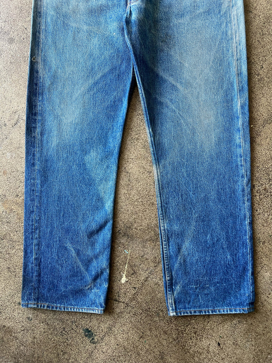 1990s Levi's 501 Faded Blue Whiskered Jeans 35