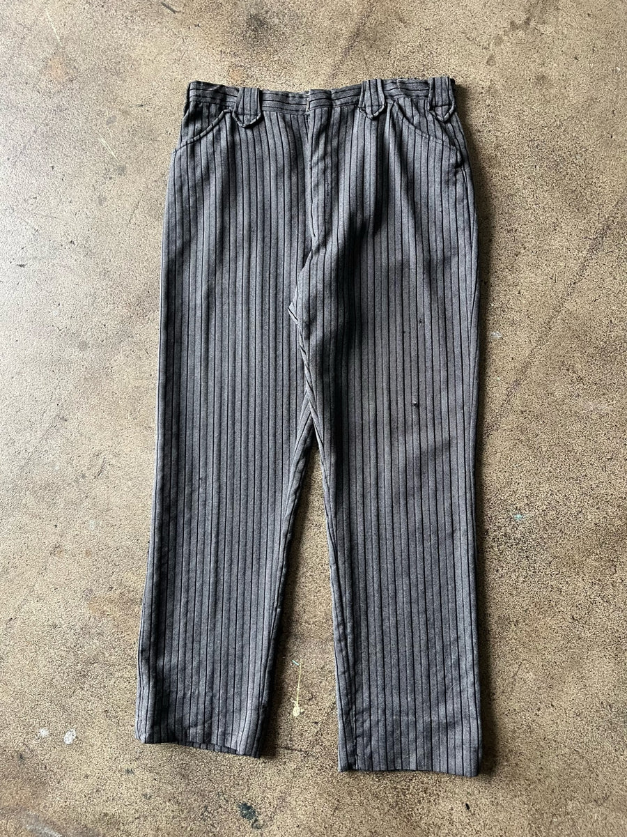 1960s Pearl Snap Black & Gray Striped Western Trousers 34