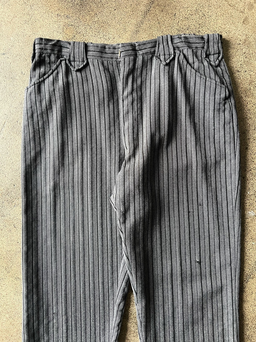 1960s Pearl Snap Black & Gray Striped Western Trousers 34