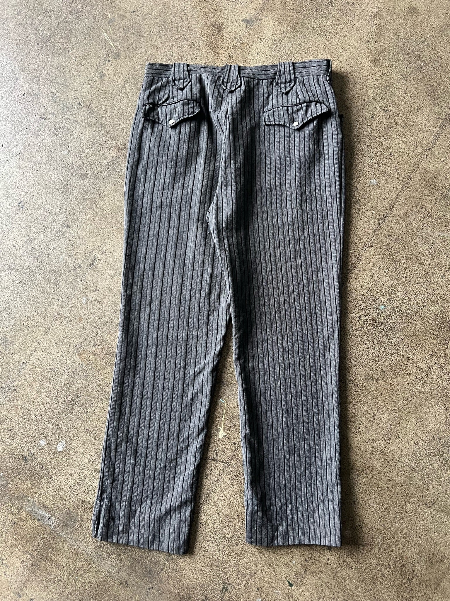 1960s Pearl Snap Black & Gray Striped Western Trousers 34
