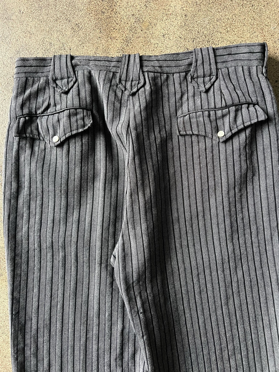 1960s Pearl Snap Black & Gray Striped Western Trousers 34