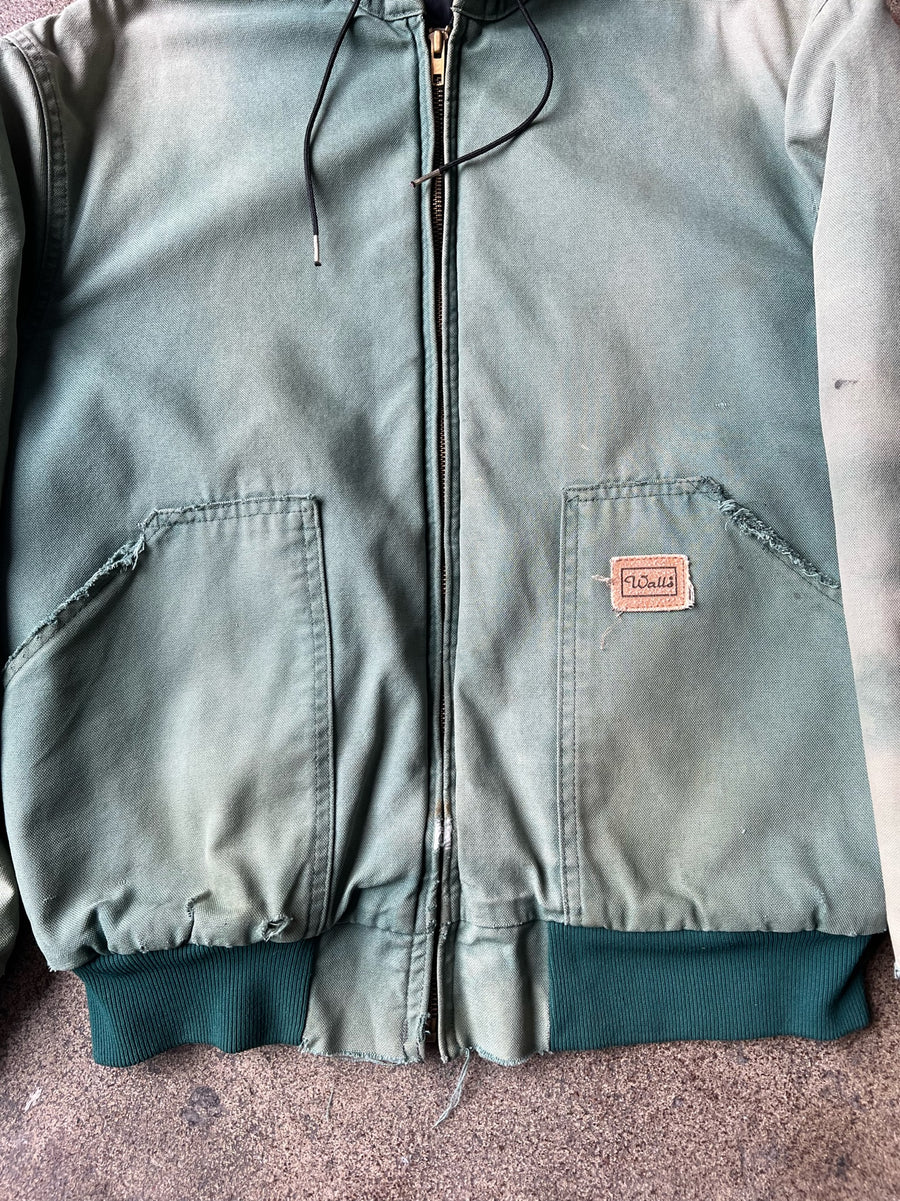 1990s Walls Faded Green Hooded Work Jacket