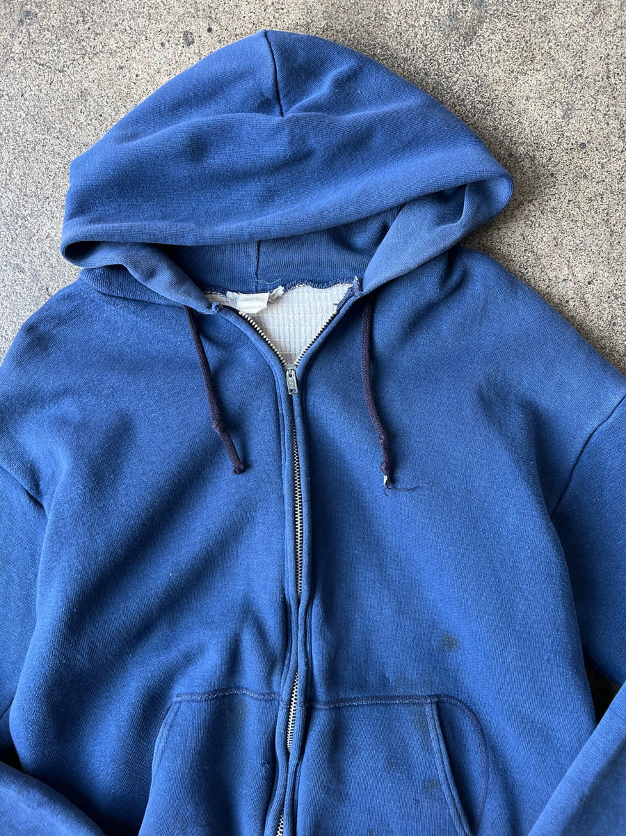 1970s Faded Blue Thermal Zip Hoodie