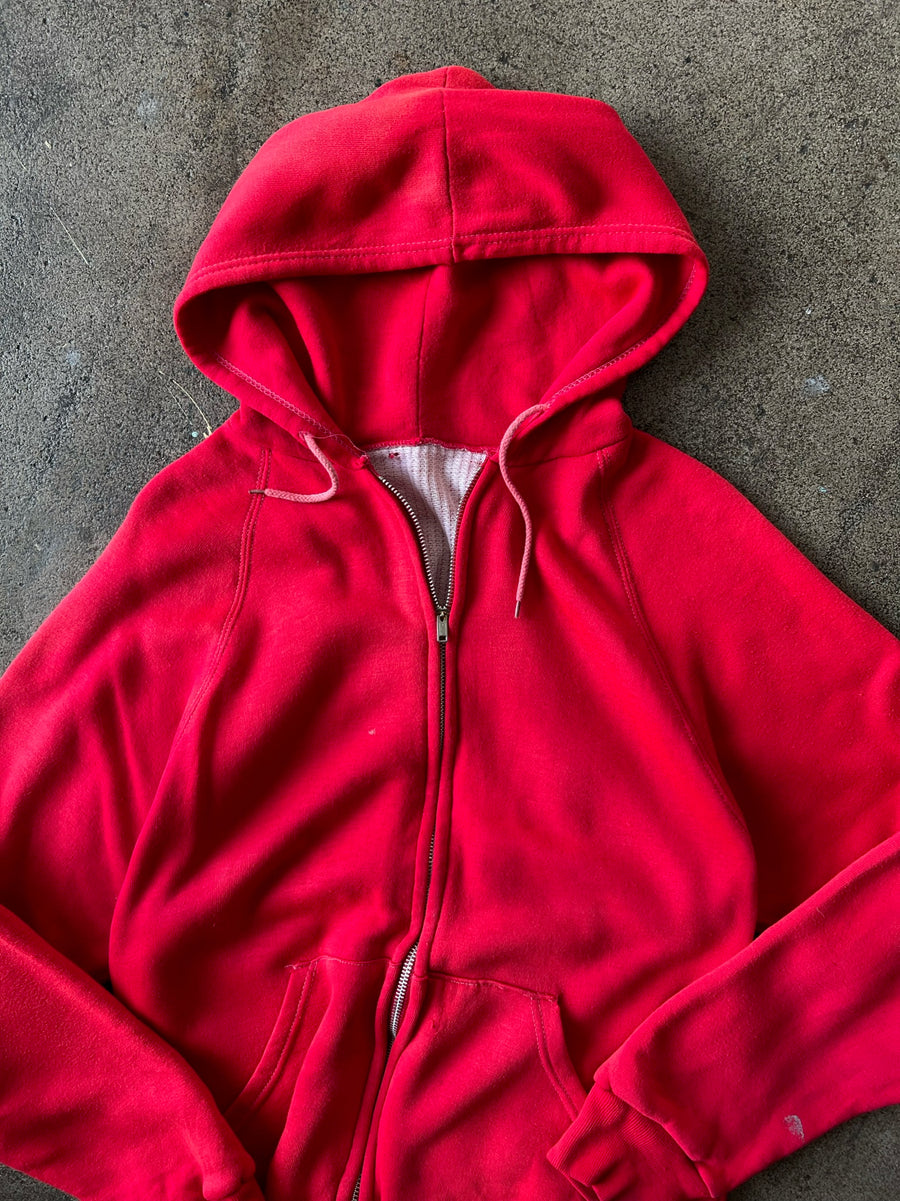 1970s Sun Faded Red Thermal Zip Hoodie