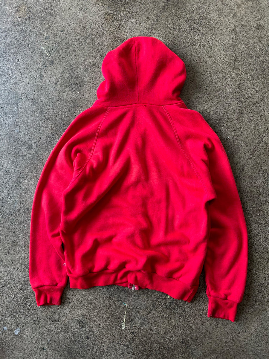 1970s Sun Faded Red Thermal Zip Hoodie