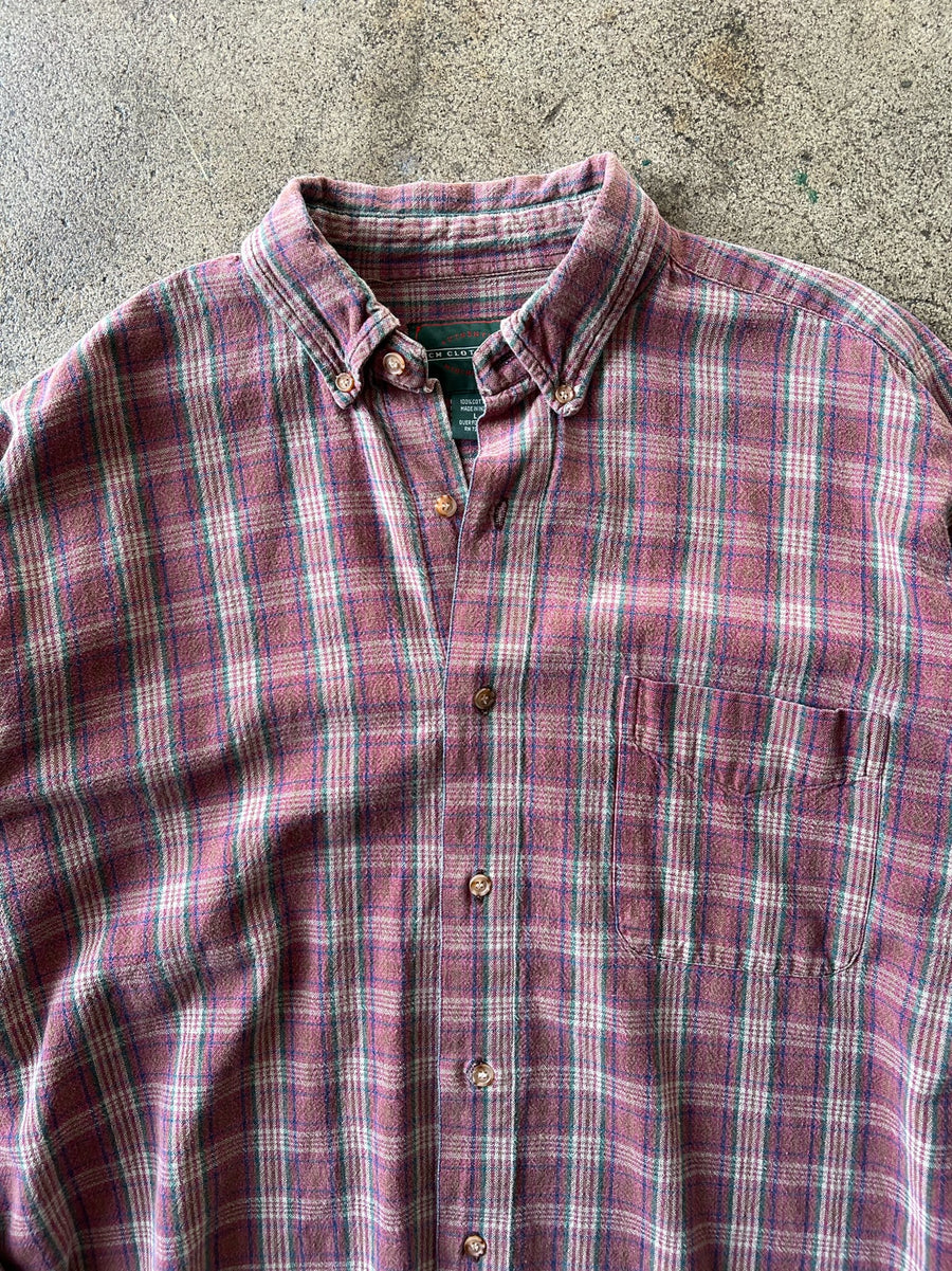 1990s Faded Maroon Plaid Cropped Flannel