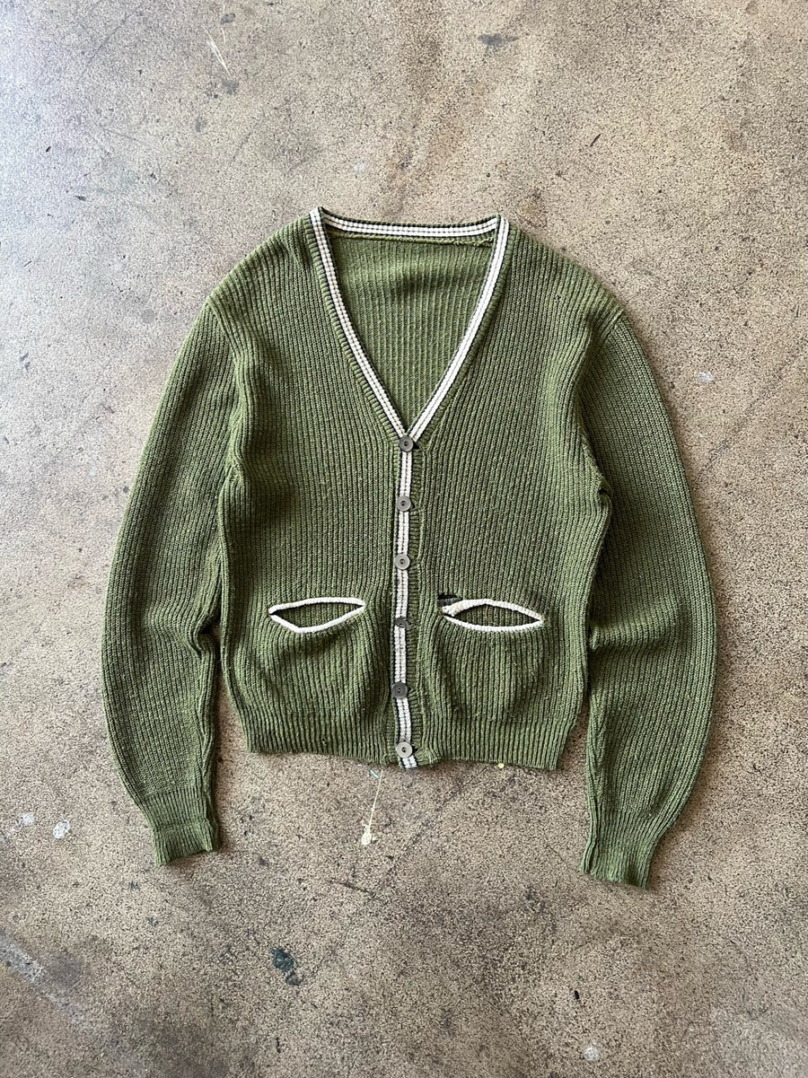 1960s Kurt Cobain Style Distressed Green Cardigan