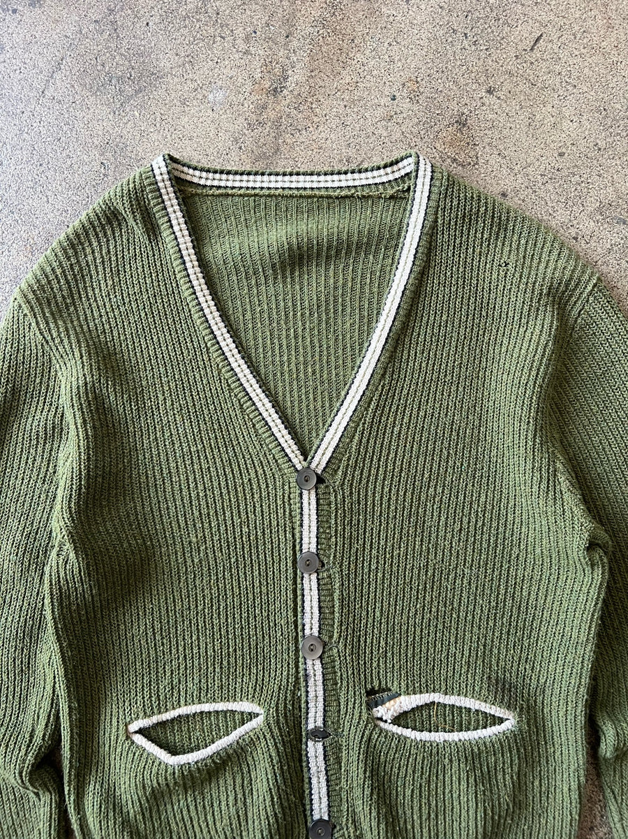 1960s Kurt Cobain Style Distressed Green Cardigan