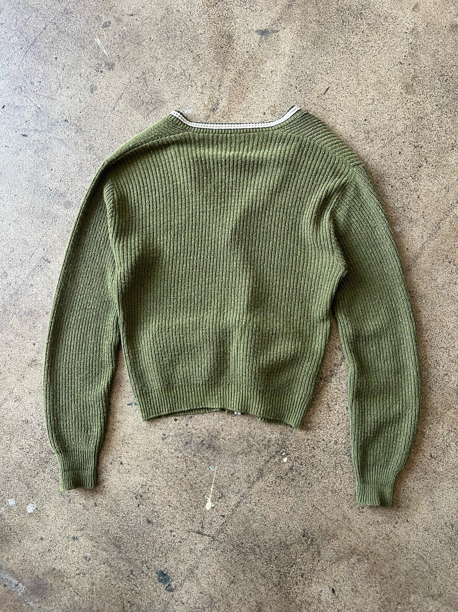 1960s Kurt Cobain Style Distressed Green Cardigan