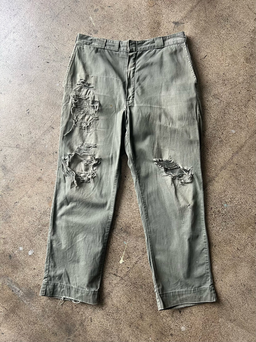 1960s Green Thrashed Cotton Work Trousers 34