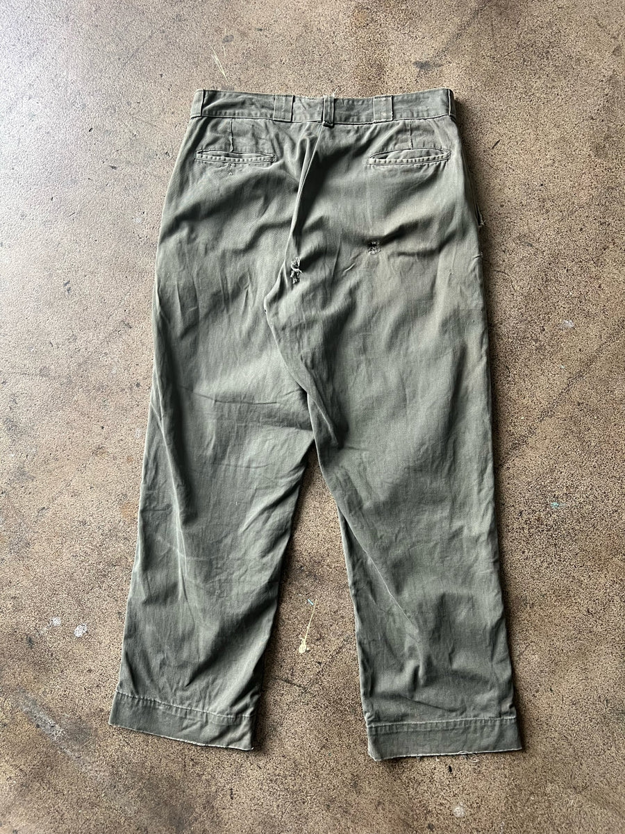 1960s Green Thrashed Cotton Work Trousers 34