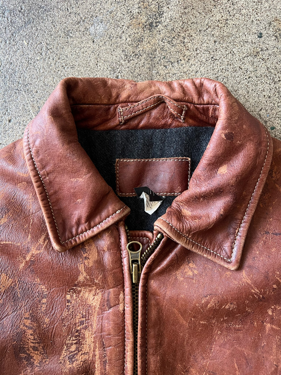 1990s J Crew Distressed Leather Jacket