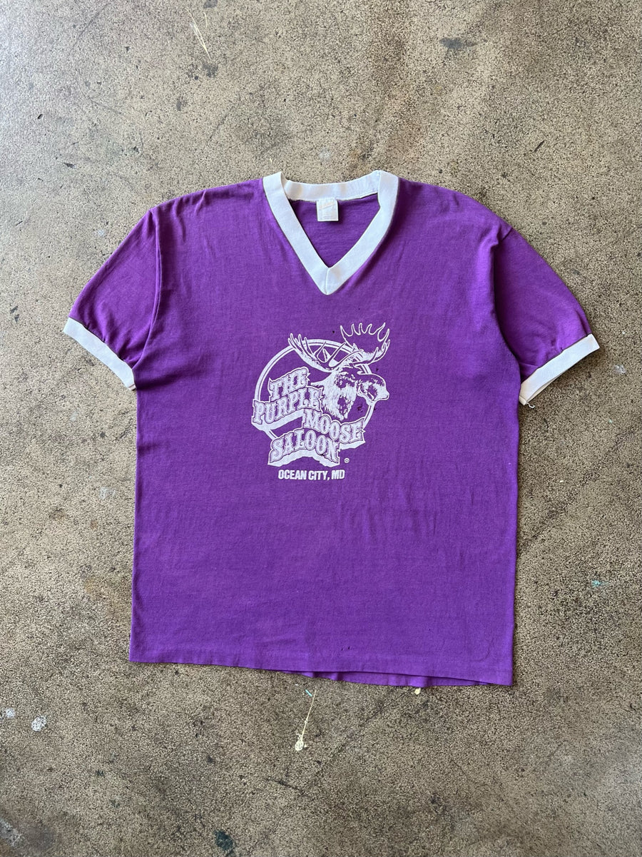 1970s Purple Moose Saloon V Neck Tee