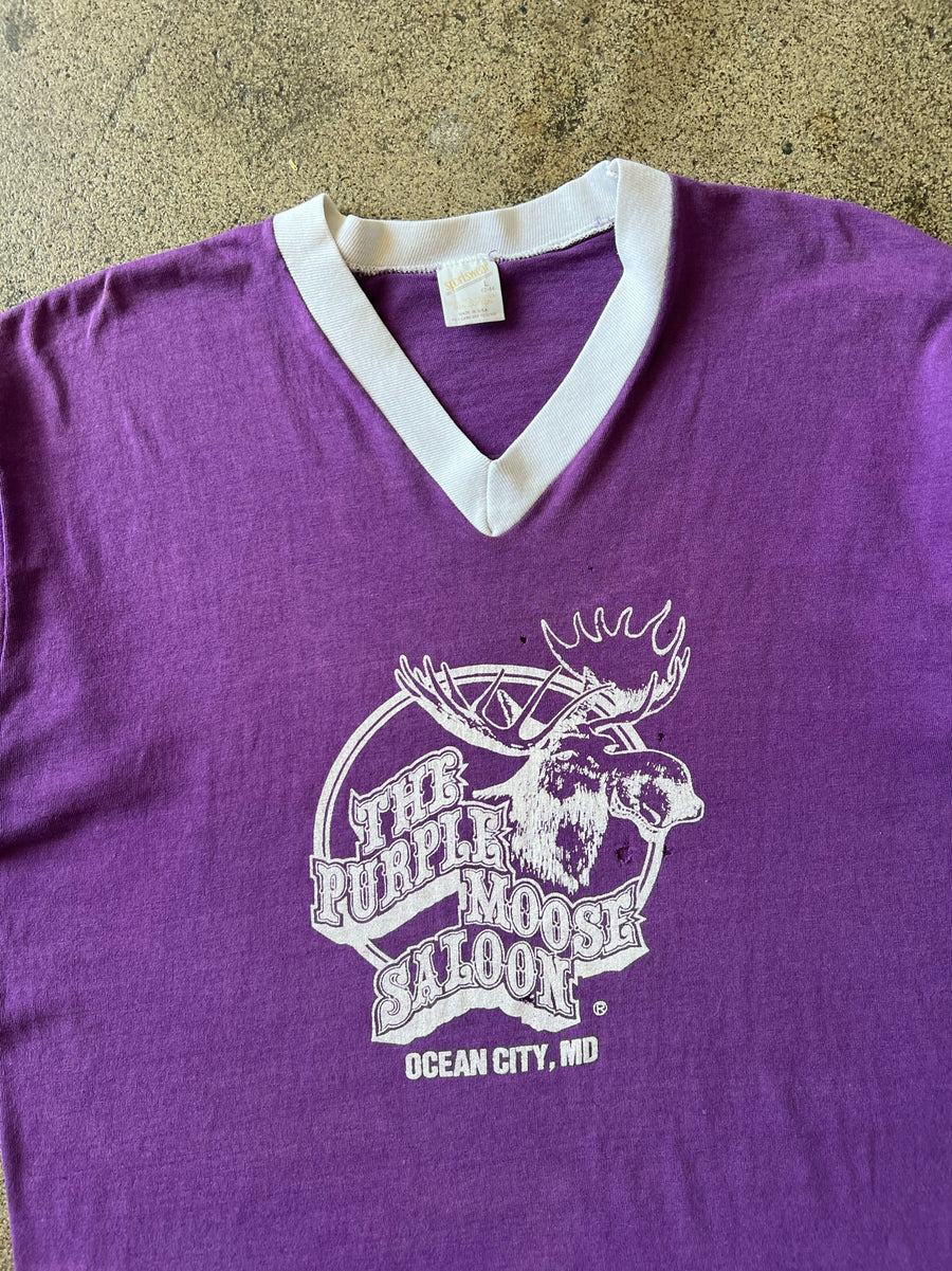 1970s Purple Moose Saloon V Neck Tee