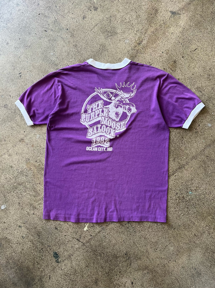 1970s Purple Moose Saloon V Neck Tee