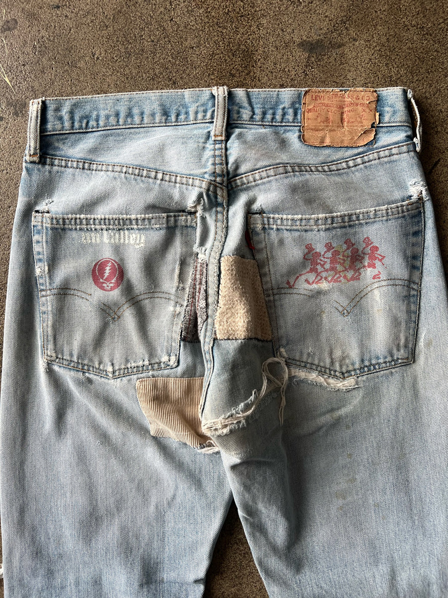 1970s Levi's 505 Hippie Patchwork Flare Jeans 31