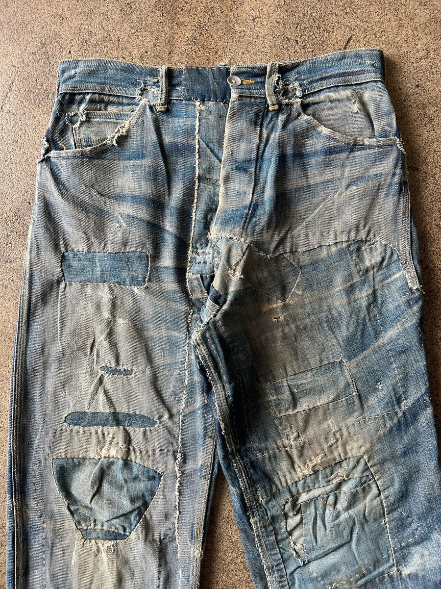 1920s Buckle Back Farm Repaired Jeans 30