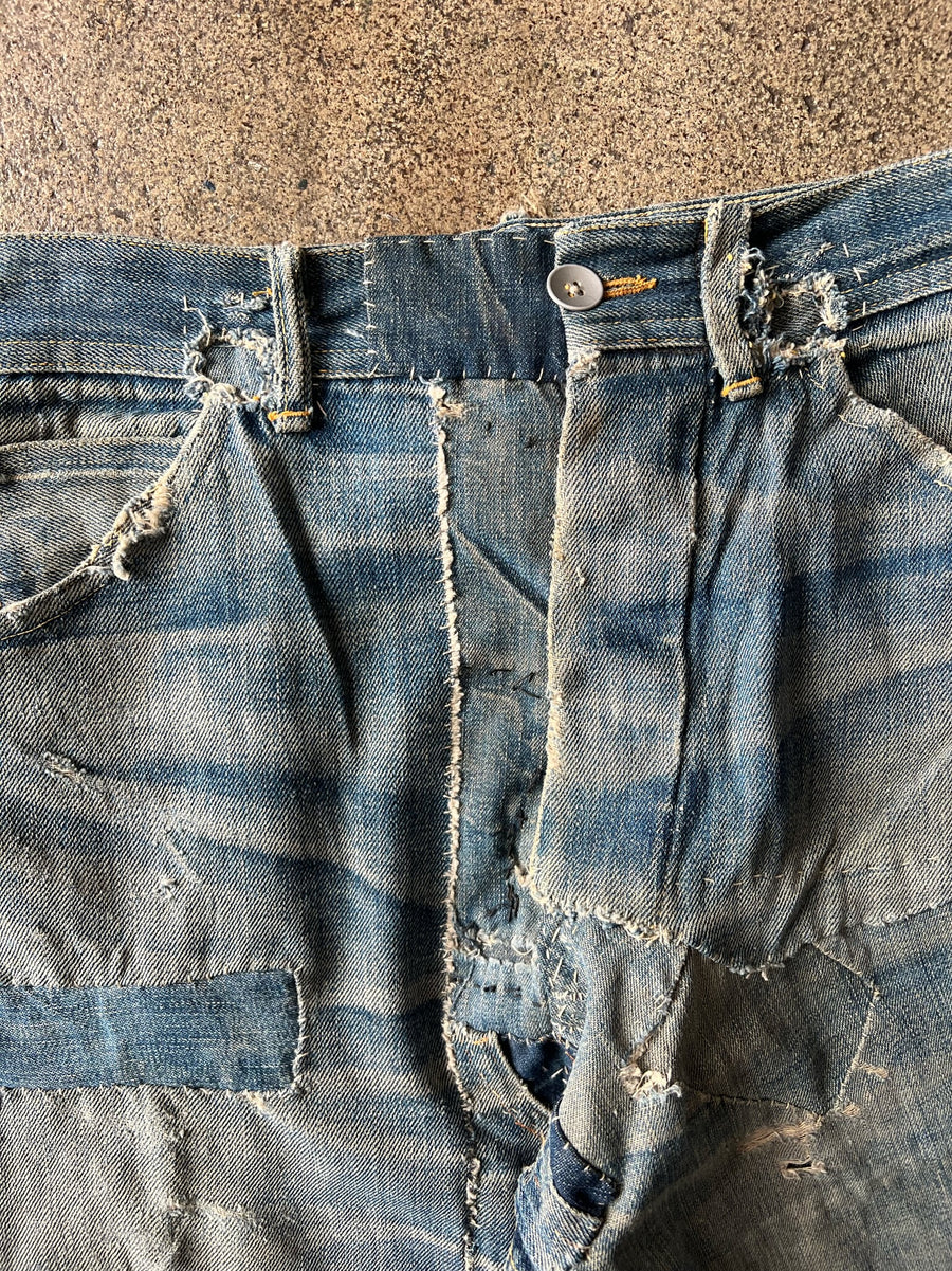 1920s Buckle Back Farm Repaired Jeans 30