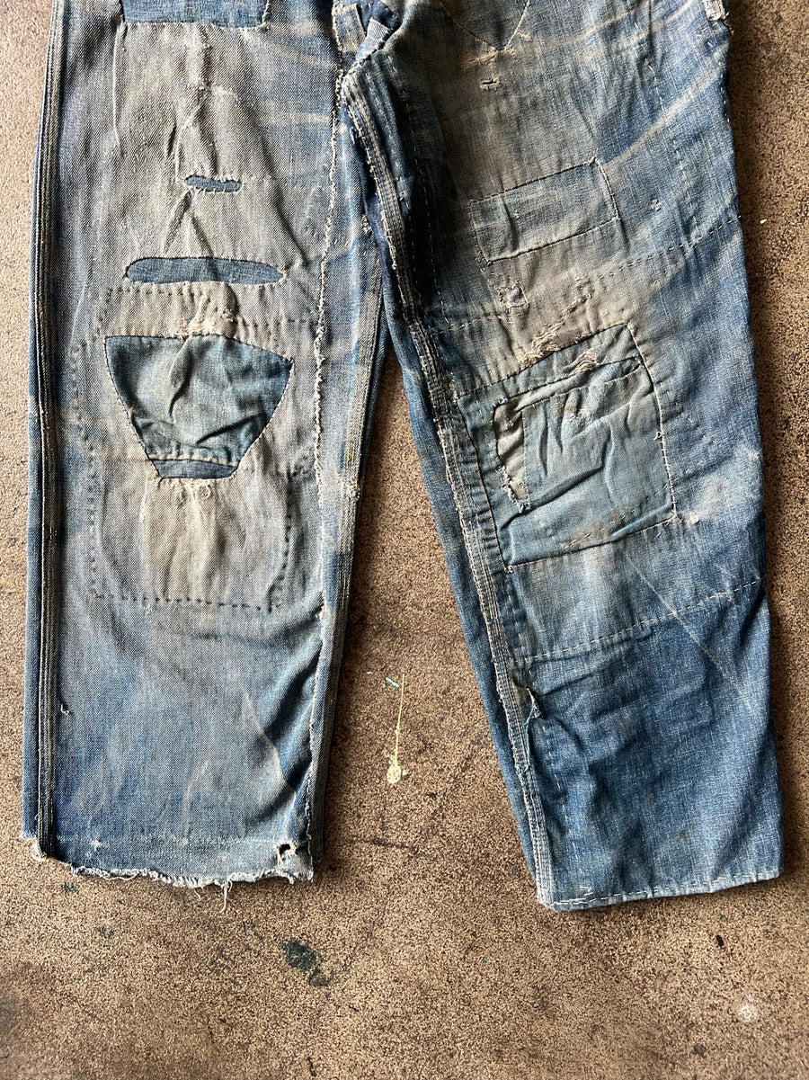 1920s Buckle Back Farm Repaired Jeans 30