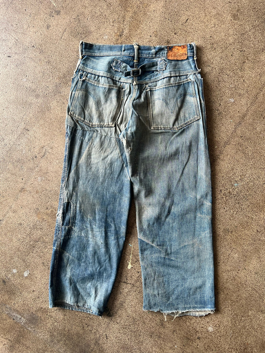 1920s Buckle Back Farm Repaired Jeans 30